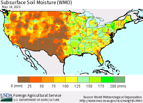 United States Subsurface Soil Moisture (WMO) Thematic Map For 5/8/2023 - 5/14/2023