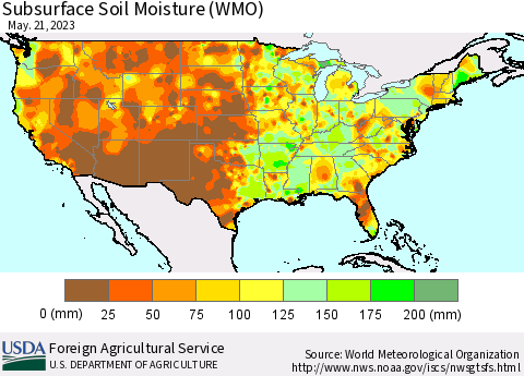 United States Subsurface Soil Moisture (WMO) Thematic Map For 5/15/2023 - 5/21/2023