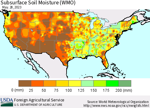 United States Subsurface Soil Moisture (WMO) Thematic Map For 5/22/2023 - 5/28/2023