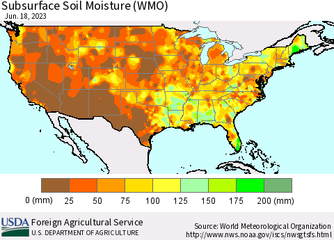 United States Subsurface Soil Moisture (WMO) Thematic Map For 6/12/2023 - 6/18/2023