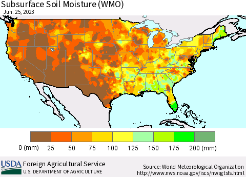 United States Subsurface Soil Moisture (WMO) Thematic Map For 6/19/2023 - 6/25/2023