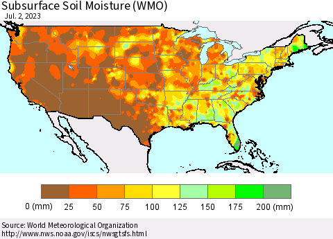United States Subsurface Soil Moisture (WMO) Thematic Map For 6/26/2023 - 7/2/2023