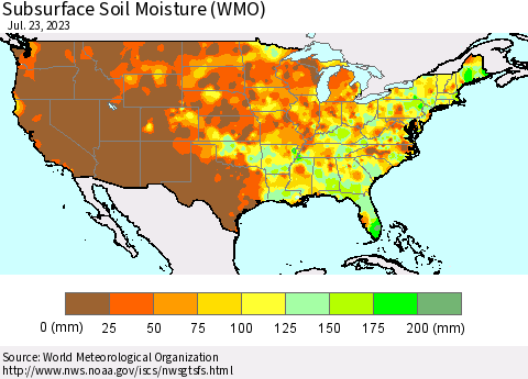 United States Subsurface Soil Moisture (WMO) Thematic Map For 7/17/2023 - 7/23/2023