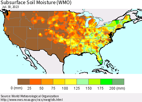United States Subsurface Soil Moisture (WMO) Thematic Map For 7/24/2023 - 7/30/2023