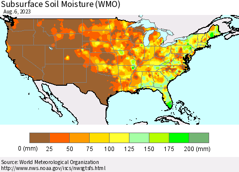 United States Subsurface Soil Moisture (WMO) Thematic Map For 7/31/2023 - 8/6/2023