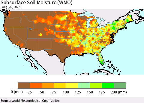 United States Subsurface Soil Moisture (WMO) Thematic Map For 8/14/2023 - 8/20/2023