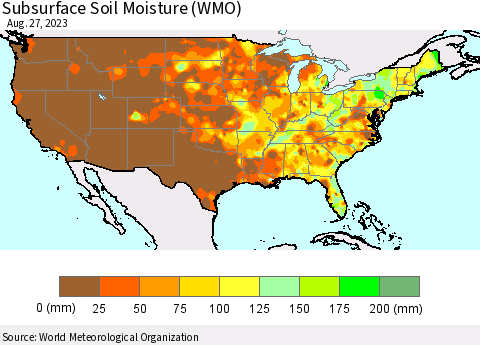 United States Subsurface Soil Moisture (WMO) Thematic Map For 8/21/2023 - 8/27/2023