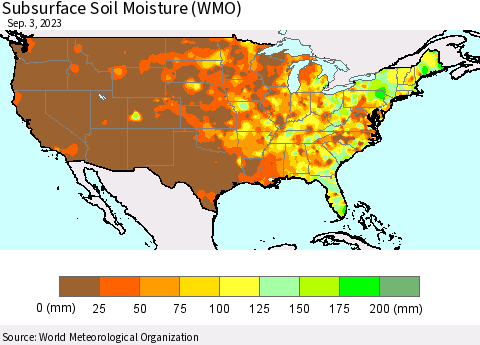United States Subsurface Soil Moisture (WMO) Thematic Map For 8/28/2023 - 9/3/2023
