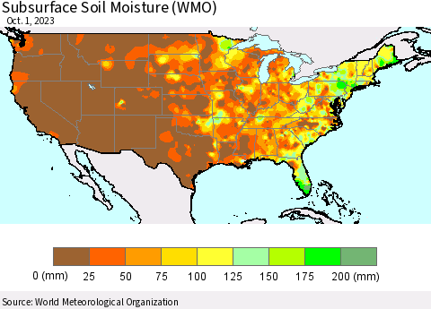 United States Subsurface Soil Moisture (WMO) Thematic Map For 9/25/2023 - 10/1/2023