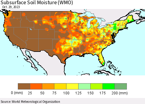 United States Subsurface Soil Moisture (WMO) Thematic Map For 10/23/2023 - 10/29/2023