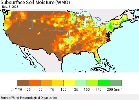United States Subsurface Soil Moisture (WMO) Thematic Map For 10/30/2023 - 11/5/2023