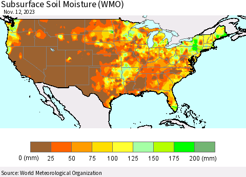 United States Subsurface Soil Moisture (WMO) Thematic Map For 11/6/2023 - 11/12/2023
