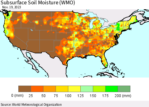 United States Subsurface Soil Moisture (WMO) Thematic Map For 11/13/2023 - 11/19/2023