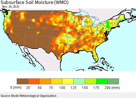 United States Subsurface Soil Moisture (WMO) Thematic Map For 11/20/2023 - 11/26/2023