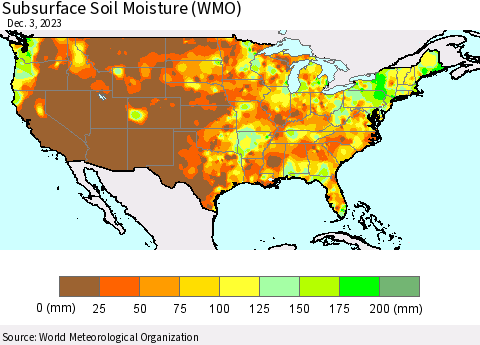 United States Subsurface Soil Moisture (WMO) Thematic Map For 11/27/2023 - 12/3/2023