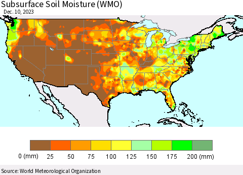 United States Subsurface Soil Moisture (WMO) Thematic Map For 12/4/2023 - 12/10/2023