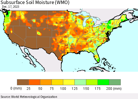 United States Subsurface Soil Moisture (WMO) Thematic Map For 12/11/2023 - 12/17/2023