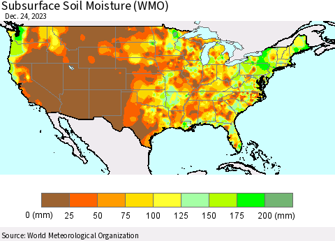 United States Subsurface Soil Moisture (WMO) Thematic Map For 12/18/2023 - 12/24/2023