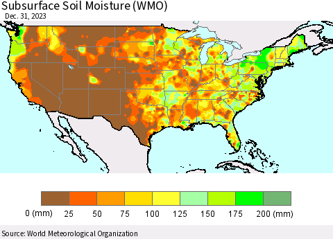 United States Subsurface Soil Moisture (WMO) Thematic Map For 12/25/2023 - 12/31/2023