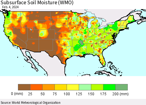 United States Subsurface Soil Moisture (WMO) Thematic Map For 1/29/2024 - 2/4/2024