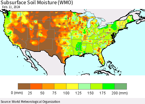 United States Subsurface Soil Moisture (WMO) Thematic Map For 2/5/2024 - 2/11/2024