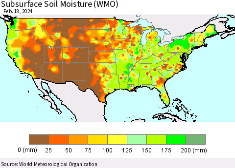 United States Subsurface Soil Moisture (WMO) Thematic Map For 2/12/2024 - 2/18/2024