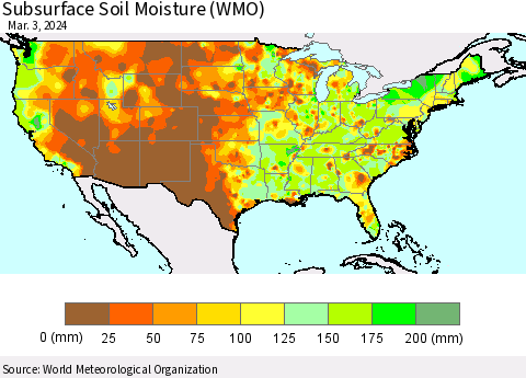 United States Subsurface Soil Moisture (WMO) Thematic Map For 2/26/2024 - 3/3/2024