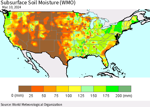 United States Subsurface Soil Moisture (WMO) Thematic Map For 3/4/2024 - 3/10/2024
