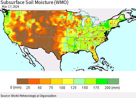 United States Subsurface Soil Moisture (WMO) Thematic Map For 3/11/2024 - 3/17/2024