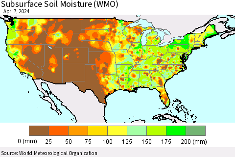 United States Subsurface Soil Moisture (WMO) Thematic Map For 4/1/2024 - 4/7/2024
