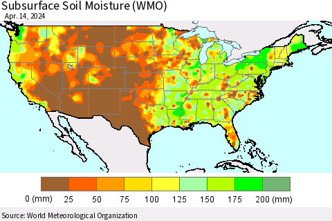 United States Subsurface Soil Moisture (WMO) Thematic Map For 4/8/2024 - 4/14/2024