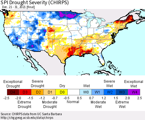 United States SPI Drought Severity (CHIRPS) Thematic Map For 12/21/2021 - 12/31/2021