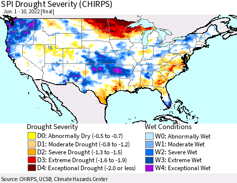 United States SPI Drought Severity (CHIRPS) Thematic Map For 6/1/2022 - 6/10/2022