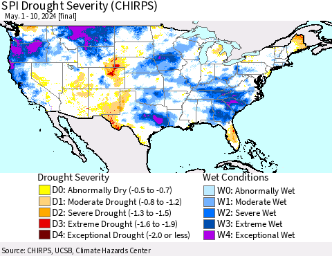 United States SPI Drought Severity (CHIRPS) Thematic Map For 5/1/2024 - 5/10/2024