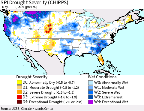 United States SPI Drought Severity (CHIRPS) Thematic Map For 5/1/2024 - 5/10/2024