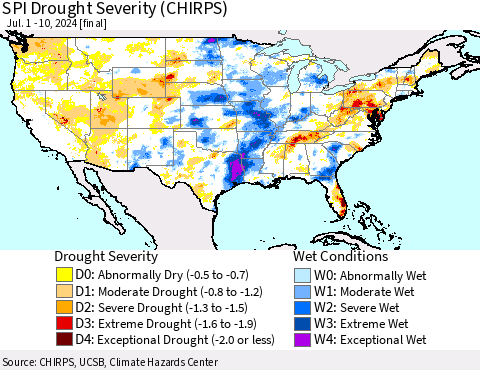 United States SPI Drought Severity (CHIRPS) Thematic Map For 7/1/2024 - 7/10/2024