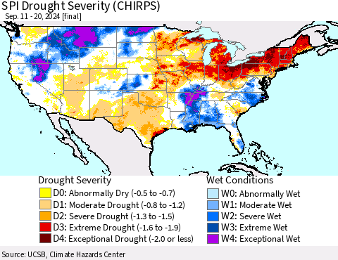 United States SPI Drought Severity (CHIRPS) Thematic Map For 9/11/2024 - 9/20/2024