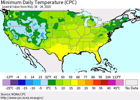 United States Minimum Daily Temperature (CPC) Thematic Map For 5/18/2020 - 5/24/2020