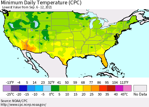 United States Minimum Daily Temperature (CPC) Thematic Map For 9/6/2021 - 9/12/2021
