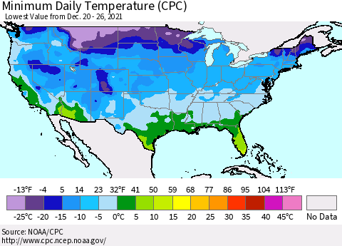 United States Minimum Daily Temperature (CPC) Thematic Map For 12/20/2021 - 12/26/2021