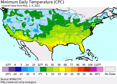 United States Minimum Daily Temperature (CPC) Thematic Map For 5/2/2022 - 5/8/2022