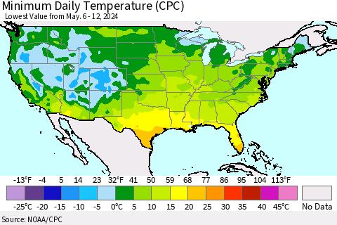 United States Minimum Daily Temperature (CPC) Thematic Map For 5/6/2024 - 5/12/2024
