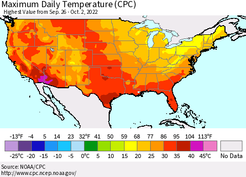 United States Maximum Daily Temperature (CPC) Thematic Map For 9/26/2022 - 10/2/2022