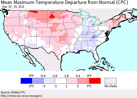 United States Maximum Temperature Departure From Normal (CPC) Thematic Map For 9/20/2021 - 9/26/2021