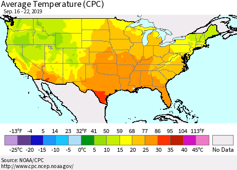 United States Average Temperature (CPC) Thematic Map For 9/16/2019 - 9/22/2019