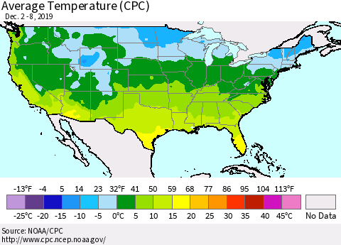 United States Average Temperature (CPC) Thematic Map For 12/2/2019 - 12/8/2019