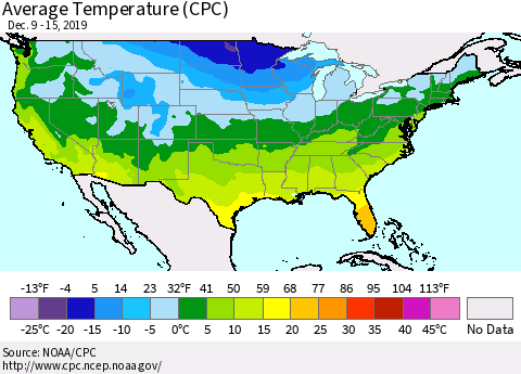 United States Average Temperature (CPC) Thematic Map For 12/9/2019 - 12/15/2019