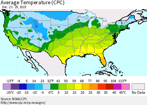 United States Average Temperature (CPC) Thematic Map For 12/23/2019 - 12/29/2019
