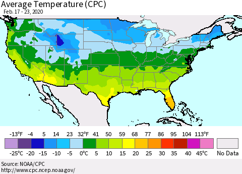 United States Average Temperature (CPC) Thematic Map For 2/17/2020 - 2/23/2020