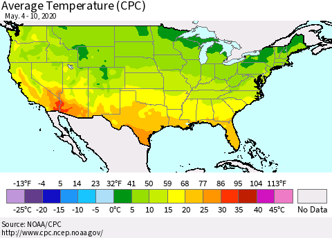 United States Average Temperature (CPC) Thematic Map For 5/4/2020 - 5/10/2020